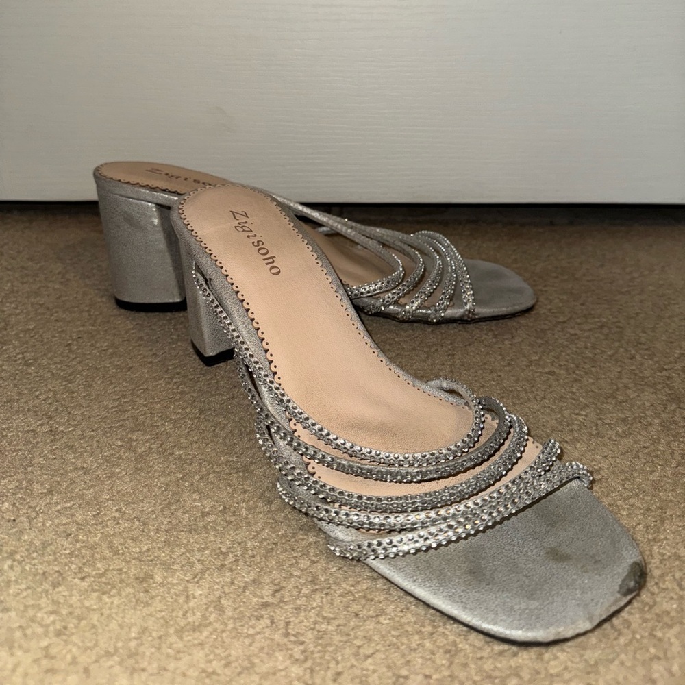 Zigi Soho Silver Rhinestone Block Heels